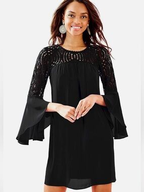 Lilly Pulitzer black Amenna Bell Sleeve Lace Dress size 0